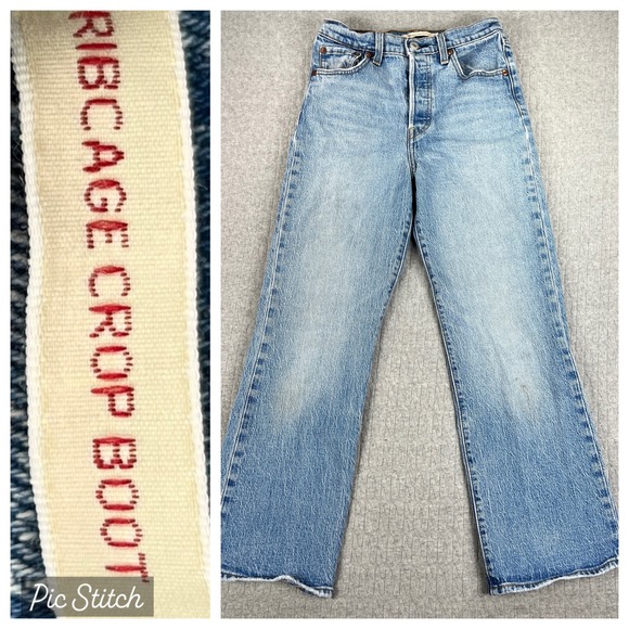 Levi's Premium Denim - Levi Premium Ribcage‎ Crop Bootcut Jeans Women 25/24X26 Blue High Rise Raw Hem